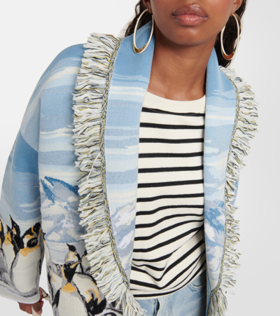 Shop Alanui Icon Jacquard Cardigan In Blue