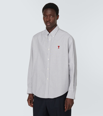 Shop Ami Alexandre Mattiussi Ami De Coeur Striped Cotton Shirt In White