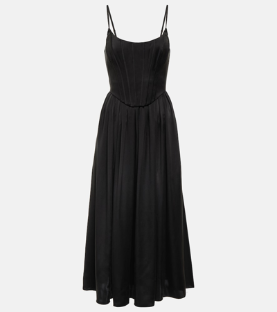 Shop Zimmermann Silk Corset Midi Dress In Black