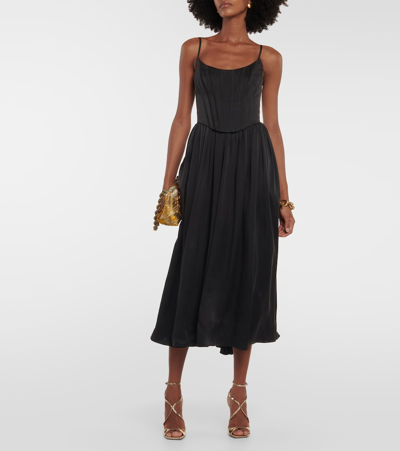 Shop Zimmermann Silk Corset Midi Dress In Black