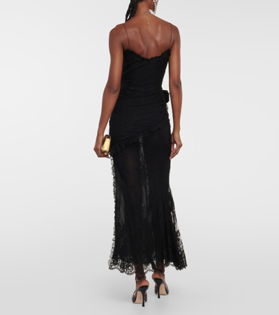 Shop Alessandra Rich Floral-appliqué Lace Maxi Dress In Black