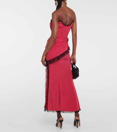 Shop Alessandra Rich Floral-appliqué Silk Maxi Dress In Pink