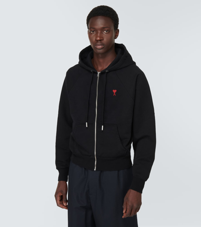Ami Alexandre Mattiussi Zip-up Hoodie With Kangaroo Pocket And Drawstring Hood In Black