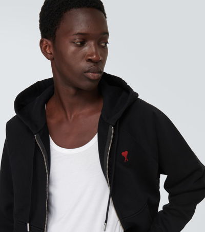 Ami Alexandre Mattiussi Zip-up Hoodie With Kangaroo Pocket And Drawstring Hood In Black