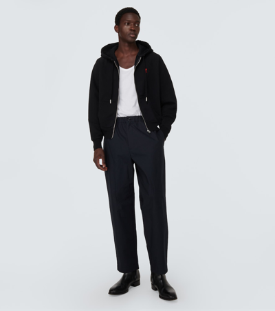 Ami Alexandre Mattiussi Zip-up Hoodie With Kangaroo Pocket And Drawstring Hood In Black