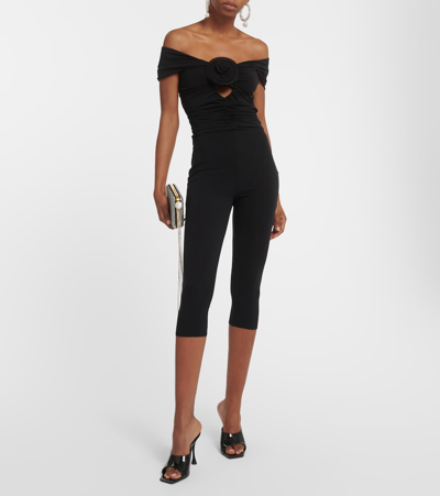 Shop Magda Butrym Floral-appliqué Jersey Jumpsuit In Black