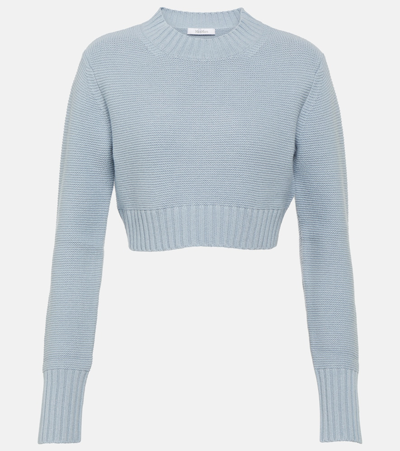Shop Max Mara Kaya Cropped Cashmere Sweater In Blue
