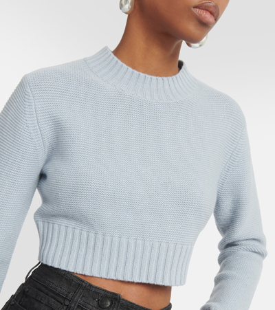Shop Max Mara Kaya Cropped Cashmere Sweater In Blue