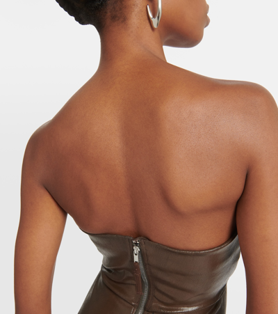 Rick Owens Strapless Coated Denim Gown In Brown