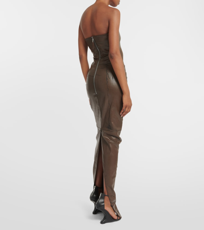 Rick Owens Strapless Coated Denim Gown In Brown