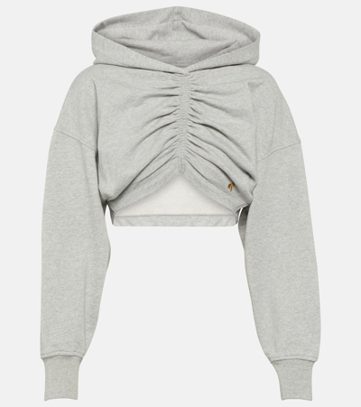 Shop Palm Angels Cropped Cotton Jersey Hoodie In Grey