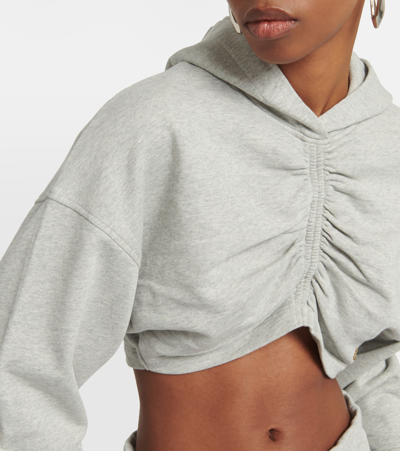 Shop Palm Angels Cropped Cotton Jersey Hoodie In Grey