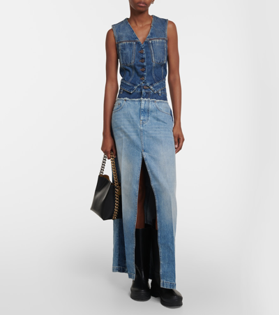 Stella Mccartney Paneled Denim Maxi Skirt In Blue