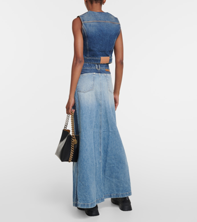 Stella Mccartney Paneled Denim Maxi Skirt In Blue