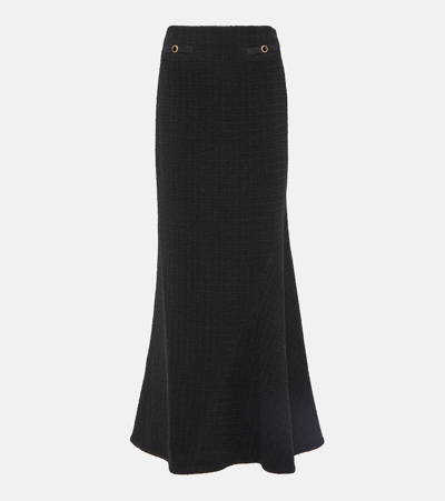 Shop Alessandra Rich Checked Tweed Maxi Skirt In Black