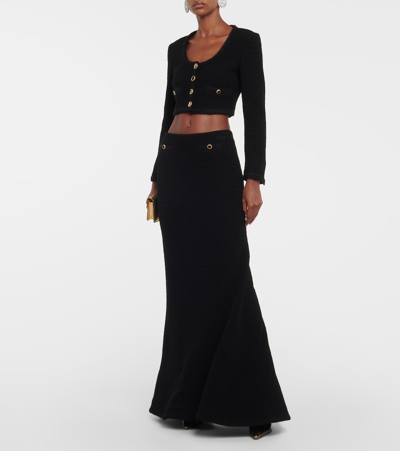Shop Alessandra Rich Checked Tweed Maxi Skirt In Black