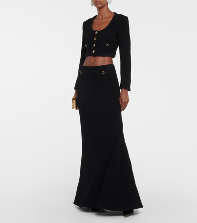 Alessandra Rich Checked Tweed Maxi Skirt In Black
