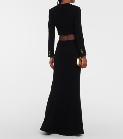 Shop Alessandra Rich Checked Tweed Maxi Skirt In Black