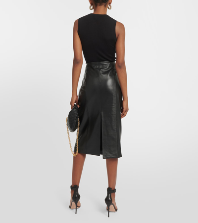 Shop Blazé Milano Vegas Baby Leather Midi Skirt In Black