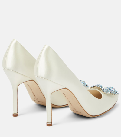 Shop Manolo Blahnik Bridal Hangisi 105 Embellished Satin Pumps In White