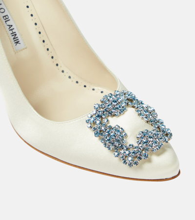 Shop Manolo Blahnik Bridal Hangisi 105 Embellished Satin Pumps In White