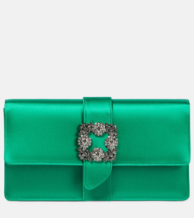 Shop Manolo Blahnik Capri Embellished Satin Clutch In Green