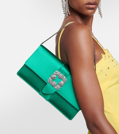 Shop Manolo Blahnik Capri Embellished Satin Clutch In Green