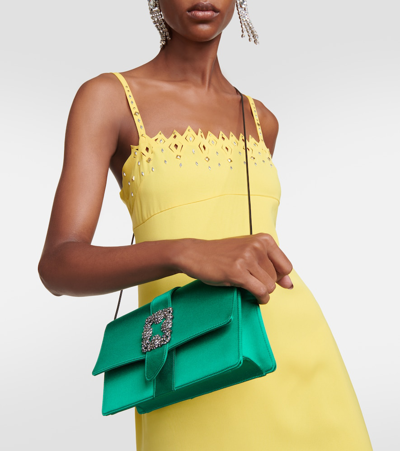 Shop Manolo Blahnik Capri Embellished Satin Clutch In Green