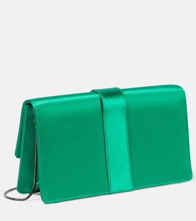 Shop Manolo Blahnik Capri Embellished Satin Clutch In Green