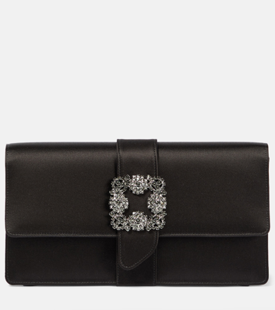 Shop Manolo Blahnik Capri Embellished Satin Clutch In Black