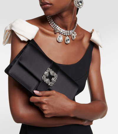 Manolo Blahnik Capri Crystal-embellished Leather Clutch In Black