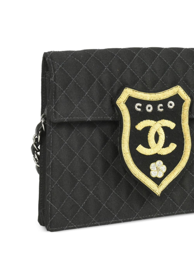Pre-owned Chanel 2004-2005 Coat Of Arms Patch Flap Shoulder Bag In Black