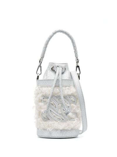 Shop Casadei Giulia Faux-shearling Bucket Bag In White