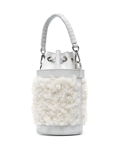 Shop Casadei Giulia Faux-shearling Bucket Bag In White