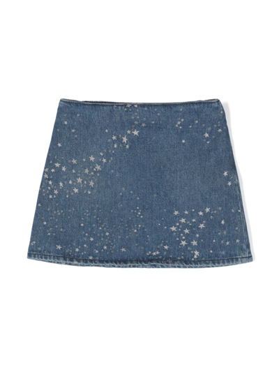 Shop Versace Star-print Denim Miniskirt In Blue