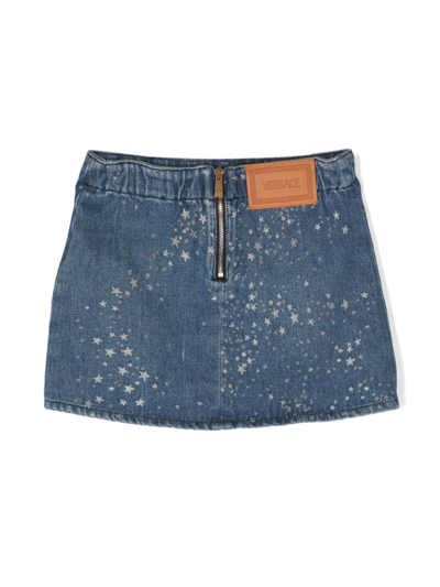 Shop Versace Star-print Denim Miniskirt In Blue