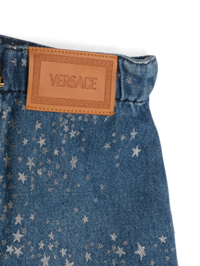 Shop Versace Star-print Denim Miniskirt In Blue