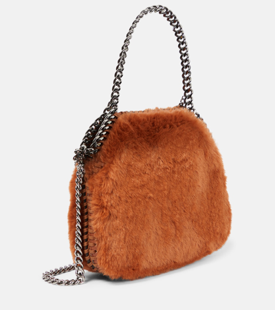 Shop Stella Mccartney Falabella Mini Faux Fur Shoulder Bag In Beige
