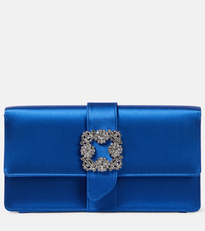 Shop Manolo Blahnik Capri Embellished Satin Clutch In Blue