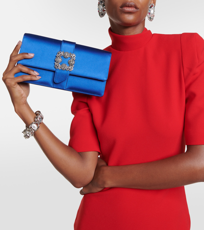 Shop Manolo Blahnik Capri Embellished Satin Clutch In Blue