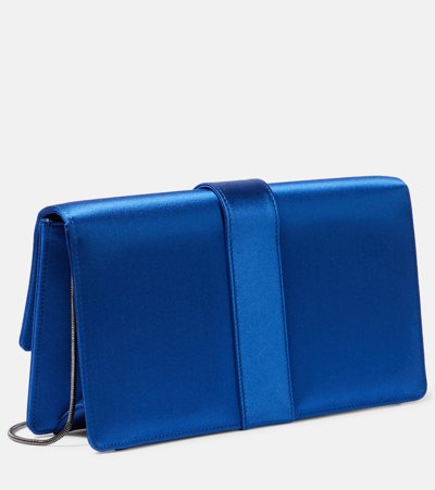 Shop Manolo Blahnik Capri Embellished Satin Clutch In Blue