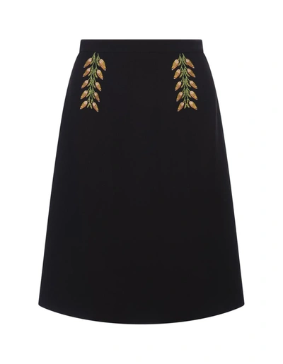 Shop Etro Pencil Skirt With Foliage Embroidery In Black