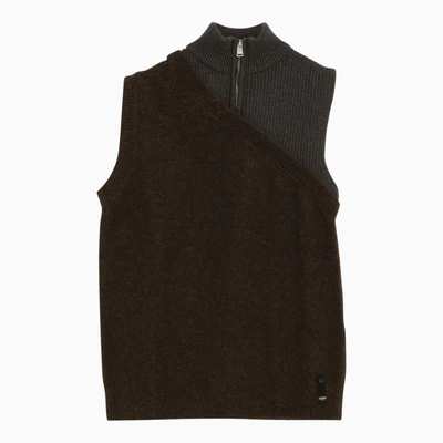Shop Fendi Asymmetrical Color-block Knitted Top In Black