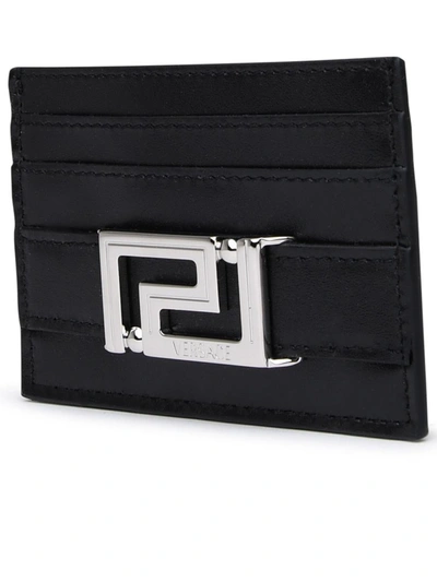Shop Versace Greca Goddess Cardholder In Black Leather