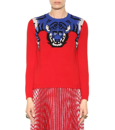 Shop Gucci Embellished Wool Sweater In Red Diamoed