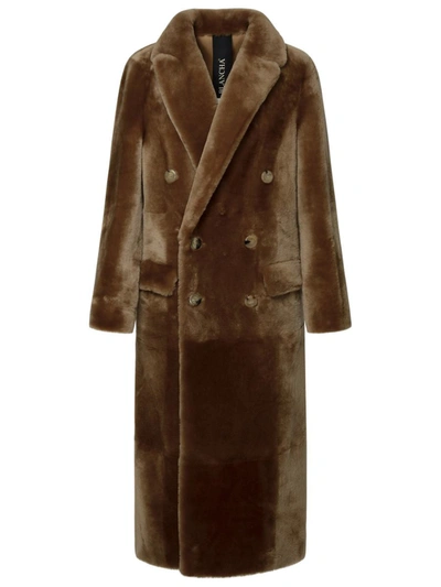 Shop Blancha ® Long Brown Leather Fur Coat