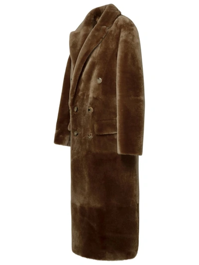 Shop Blancha ® Long Brown Leather Fur Coat