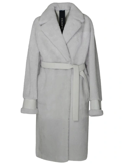 Shop Blancha Long White Leather Fur Coat
