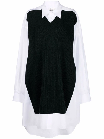 Shop Maison Margiela Oversized Jumper-panel Shirt Dress In Optic White