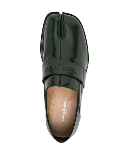 Shop Maison Margiela Tabi Penny-slot Leather Loafers In Blue Spruce